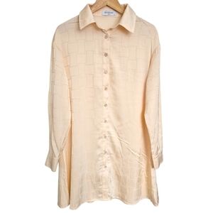 By Swan Paris Simons Pale Peach Mini Satin Long Sleeve Shirtdress